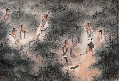 傅抱石 1945年作 竹林七贤 立轴